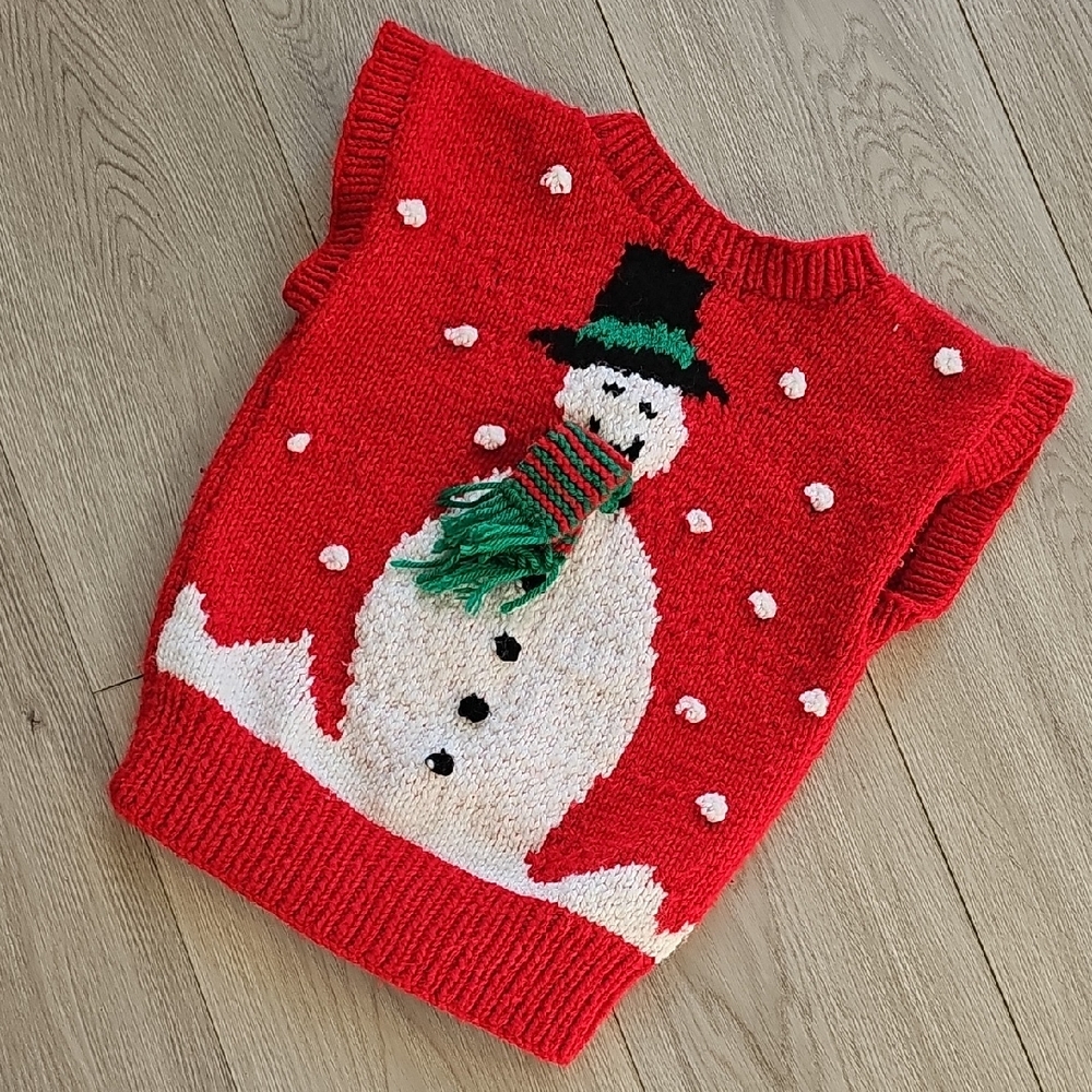 Vintage Handmade Knit Snowman Christmas Winter Pullover‎ Sweater Vest